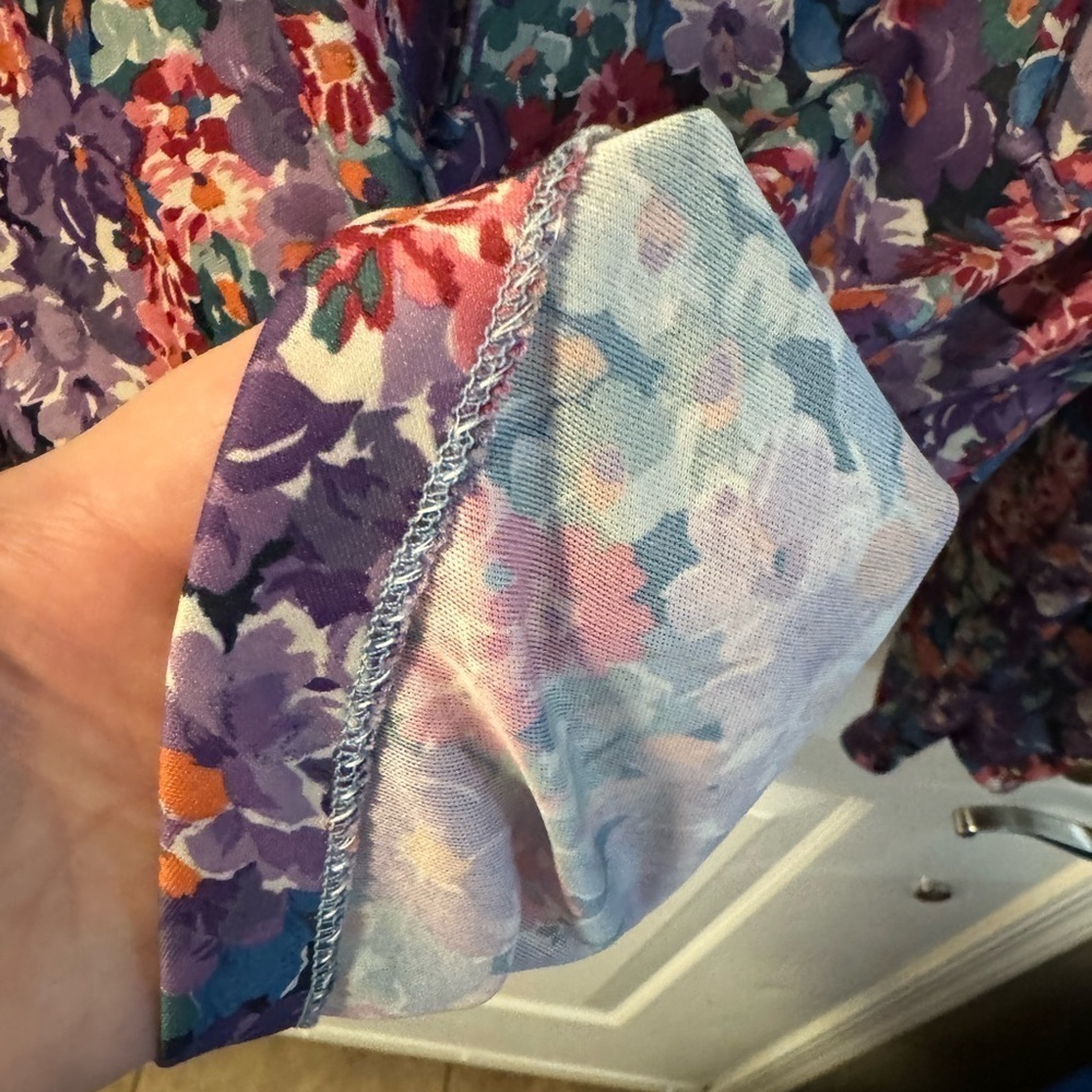 1970’s Floral Flower Power Womens Blouse Bow Tie Top Medium Vintage - Picture 3 of 10